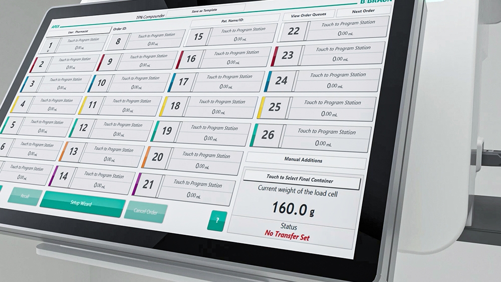 Close up of the screen of the APEX® compounding system. 