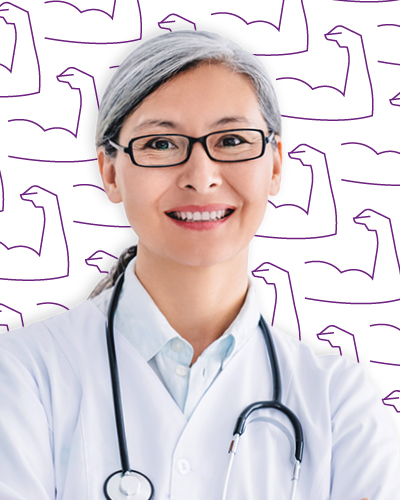 A portrait of a female healthcare professional smiling